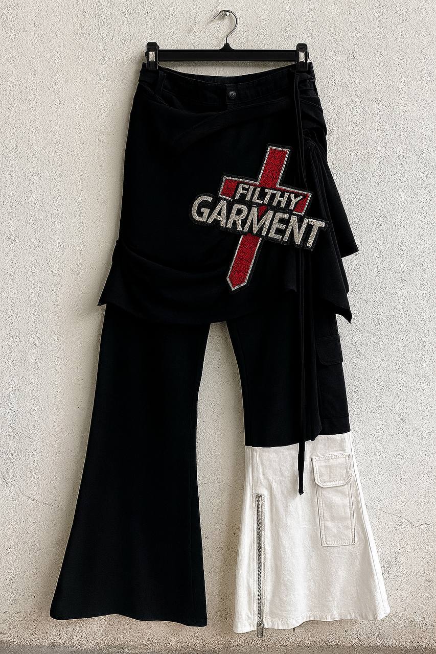 Deconstructed Cross Flare Pants